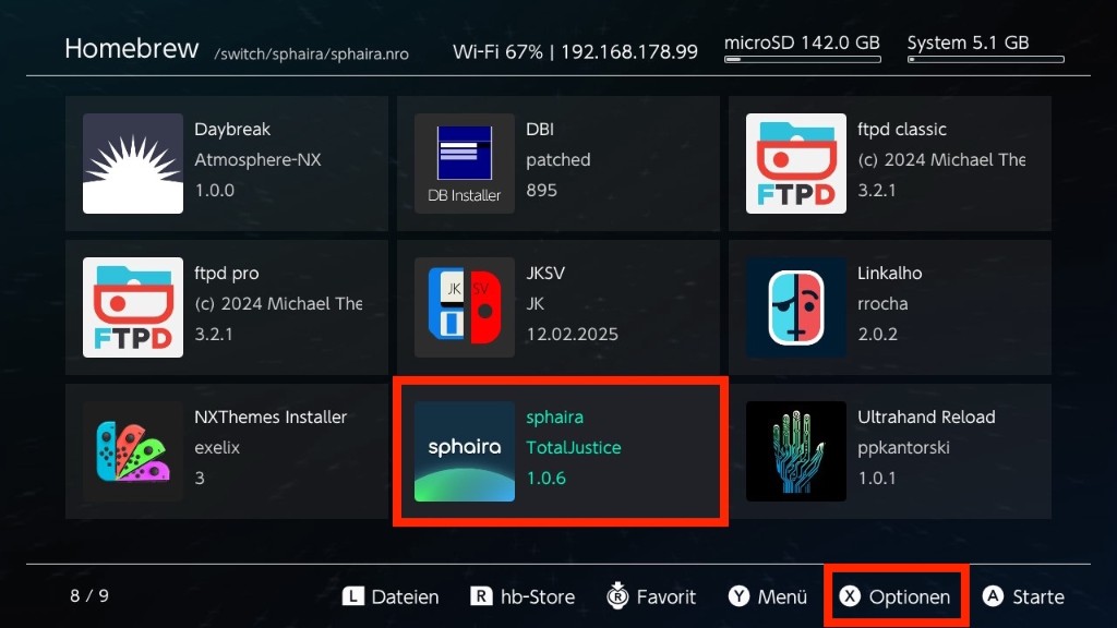 App auswählen – X Optionen