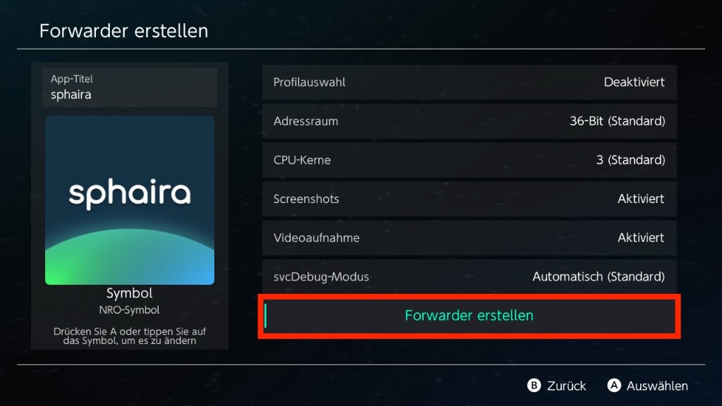 Forwarder erstellen – Optionen