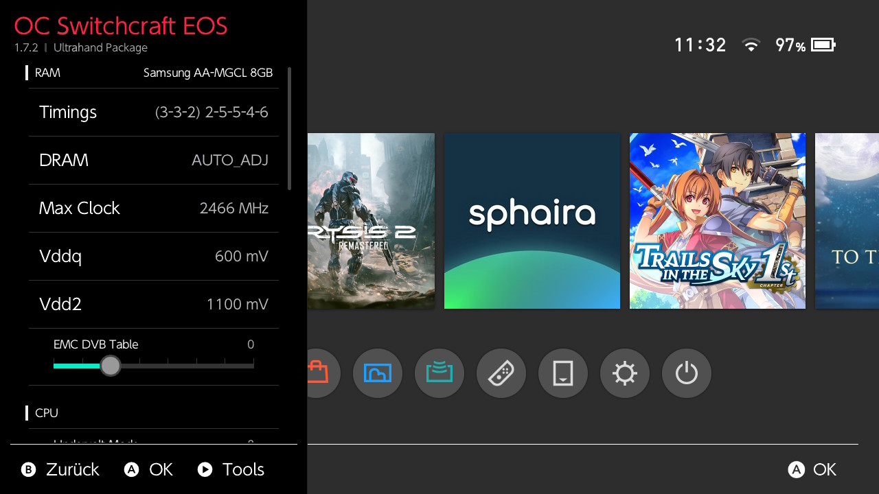 OC Switchcraft EOS – Einstellungen